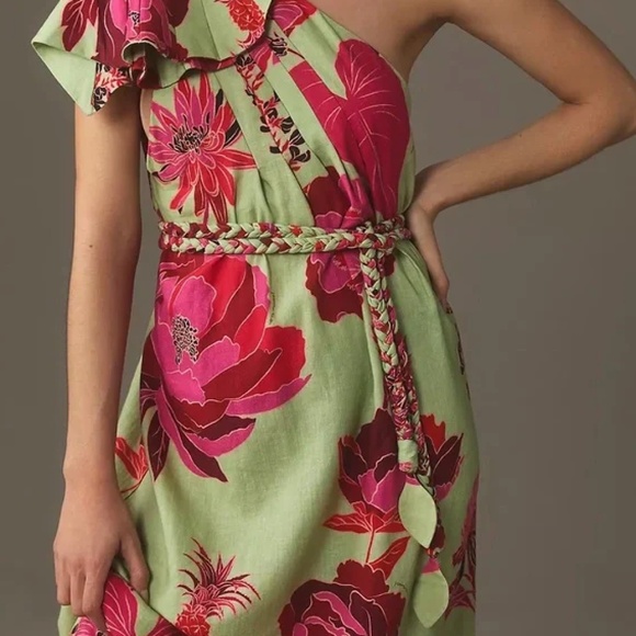 Farm Rio Fresh Garden One-Shoulder Linen Midi Dress (S) - Picture 12 of 12